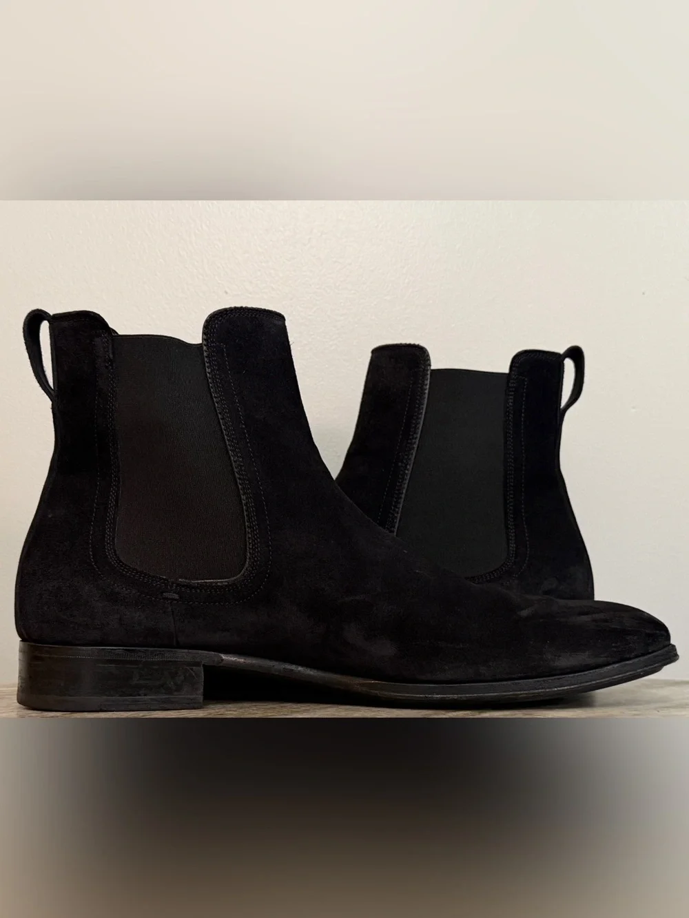 FERRAGAMO BLACK SUEDE CHELSEA BOOTS US 13 D MADE IN ITALY ANKLE $1200 PULL ON